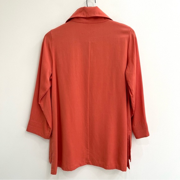 Soft Surroundings Tencel Blouse Orange Long Sleeve Decorative Shell Buttons M - Picture 6 of 8